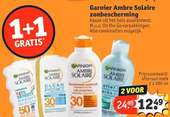 Kruidvat Garnier ambre solaire zonbescherming 1+1 Gratis aanbieding