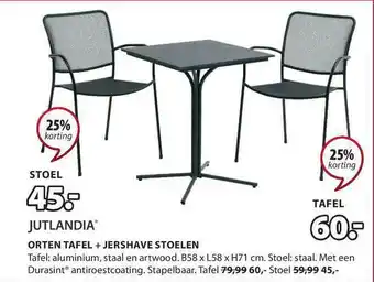 Jysk Jutlandia orten tafel + jershave stoelen 25% korting aanbieding