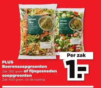 PLUS Boerensoepgroenten 350g of fijngesneden soepgroenten 400g aanbieding