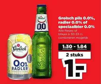 PLUS Grolsch pils 0.0%, radler 0.0% of speciaalbier 0.0% 30-33cl aanbieding