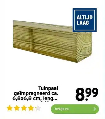 GAMMA Tuinpaal geïmpregneerd ca. 6,8x6,8 cm, leng... aanbieding