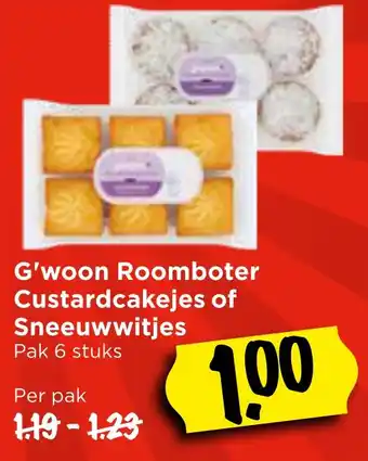 Vomar Voordeelmarkt G'woon Roomboter Custardcakejes of Sneeuwwitjes aanbieding