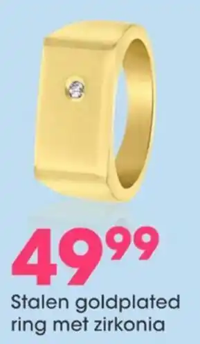 Lucardi Staal Stalen goldplated ring met zirkonia aanbieding