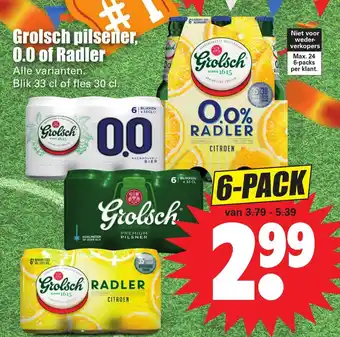 Dirk Grolsch pilsener, 0.0% of Radler 6-pack aanbieding