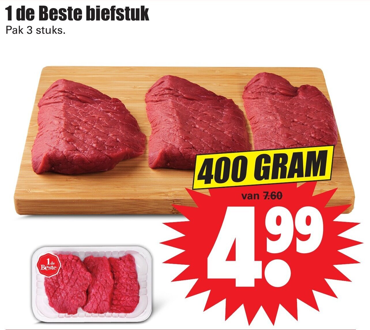 1 de Beste biefstuk 400 gr aanbieding bij Dirk
