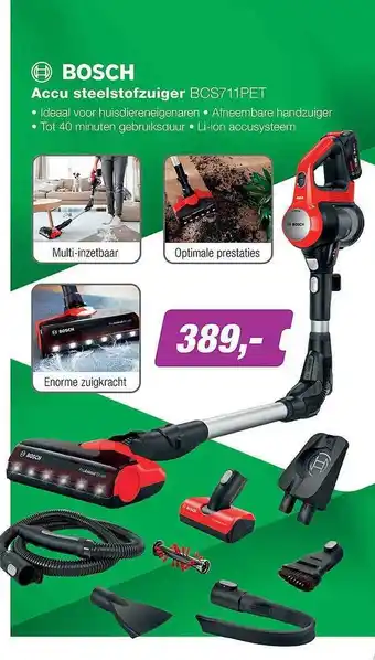 EP Bosch Accu Steelstofzuiger BCS711PET aanbieding