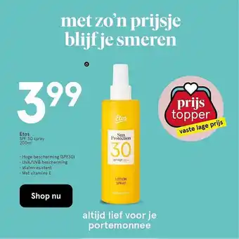 Etos Etos SPF 30 Spray 200ml aanbieding