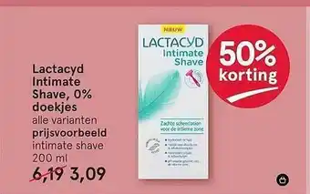 Etos Lactacyd Intimate Shave, 0% Doekjes 50% Korting aanbieding