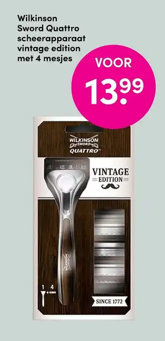 DA Wilkinson Sword Quattro scheerapparaat vintage edition met 4 mesjes aanbieding