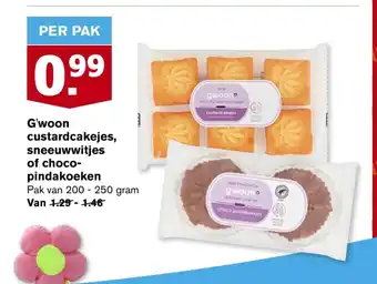 Hoogvliet G'woon custardcakejes, sneeuwwitjes of choco-pindakoeken 200-250 gram aanbieding