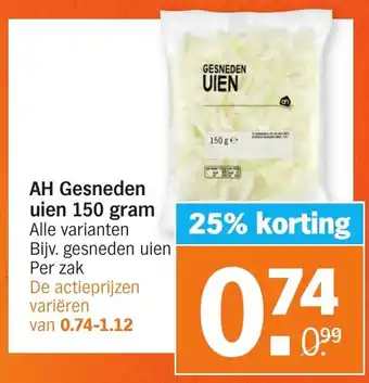 Albert Heijn AH Gesneden uien 150g aanbieding