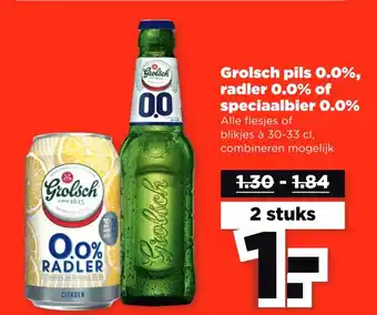 PLUS Grolsch pils 0.0%, radler 0.0% of speciaalbier 0.0% aanbieding