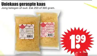 Dirk Uniekaas geraspte kaas zak 250 of 300 gram aanbieding