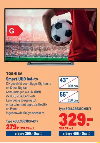 Makro TOSHIBA Smart UHD led-tv aanbieding