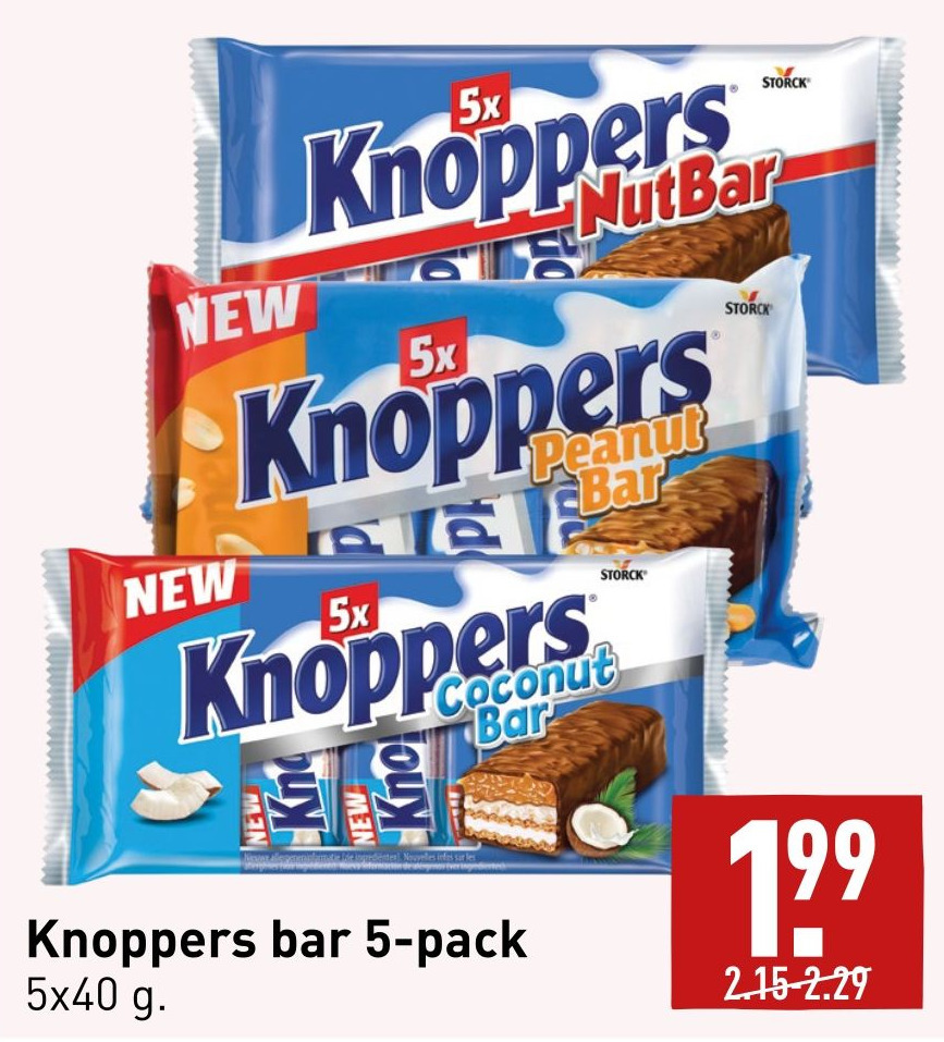 Knoppers bar 5pack 5x40 g. aanbieding bij ALDI