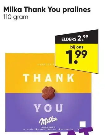 Big Bazar Milka Thank You pralines 110 gram aanbieding