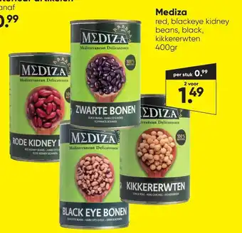 Big Bazar Mediza red, blackeye kidney beans, black, kikkererwten 400gr aanbieding