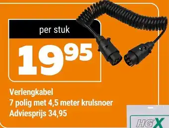 De voordeelmarkt Verlengkabel 7 polig met 4,5 meter krulsnoer per stuk aanbieding