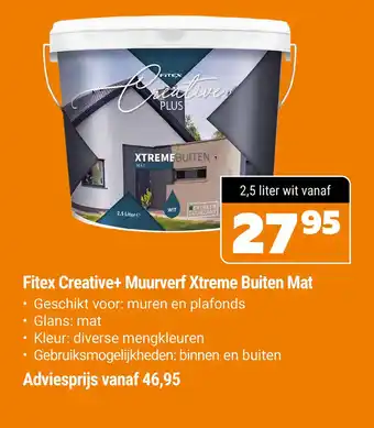 De voordeelmarkt Fitex Creative+ Muurverf Xtreme Buiten Mat 2,5 liter aanbieding