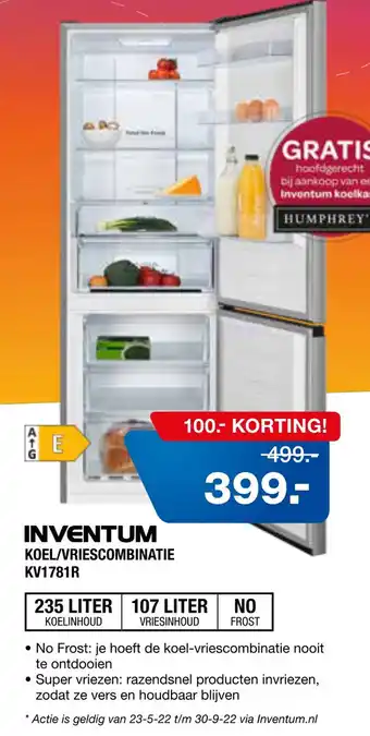 Electroworld INVENTUM KOEL/VRIESCOMBINATIE KV1781R aanbieding