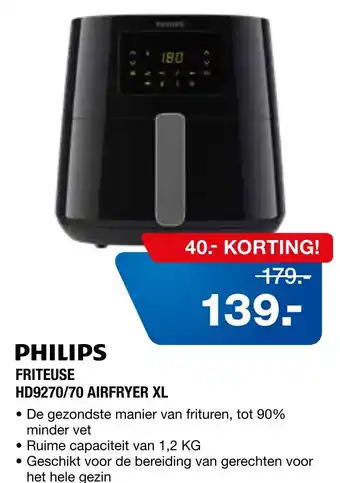 Electroworld PHILIPS FRITEUSE HD9270/70 AIRFRYER XL aanbieding