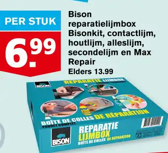 Hoogvliet Bison reparatielijmbox Bisonkit, contactlijm, houtlijm, alleslijm, secondelijm en Max Repair aanbieding