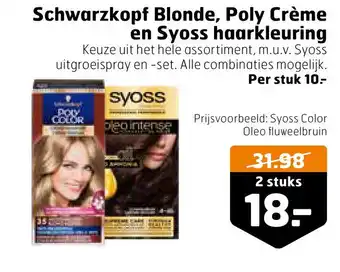 Trekpleister Schwarzkopf Blonde, Poly Crème en Syoss haarkleuring aanbieding