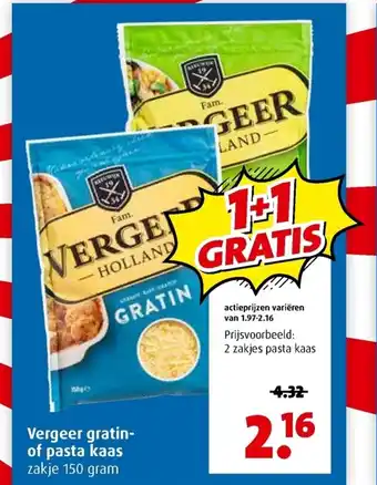 Boni Vergeer gratin- of pasta kaas zakje 150 gram aanbieding