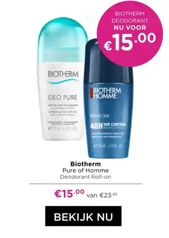 ICI Paris XL Biotherm Pure of Homme Deodorant Roll-on aanbieding