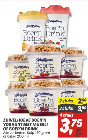 Dekamarkt ZUIVELHOEVE BOER'N YOGHURT MET MUESLI OF BOER'N DRINK aanbieding