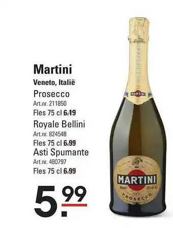 Sligro Martini Prosecco, Royale Bellini Of Asti Spumante Veneto, Italië aanbieding