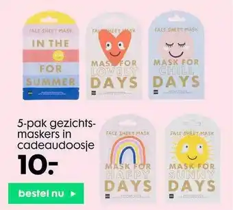 HEMA 5-pak Gezichtsmaskers In Cadeaudoosje aanbieding