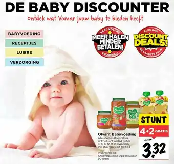 Vomar Voordeelmarkt Olvarit Babyvoeding 4+2 Gratis aanbieding