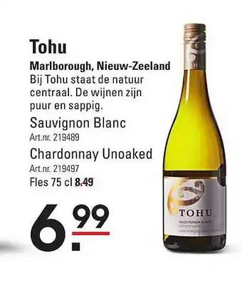 Sligro Tohu Sauvignon Blanc Of Chardonnay Unoaked Marlborough, Nieuw-Zeeland aanbieding