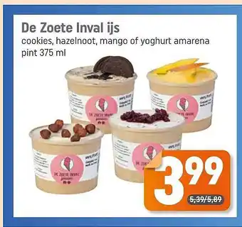 Dagwinkel De Zoete Inval Ijs Cookies, Hazelnoot, Mango Of Yoghurt Amarena aanbieding