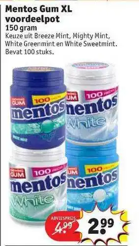 Kruidvat Mentos Gum XL Voordeelpot 150 Gram aanbieding