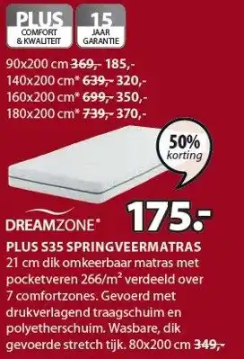 Jysk Plus s35 springveermatras 80x200 cm aanbieding