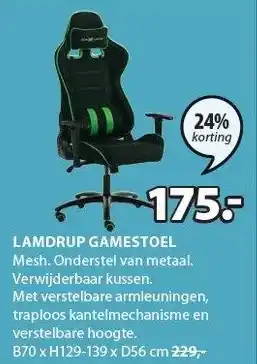 Jysk Lamdrup gamestoel 70x129-139x56 cm aanbieding