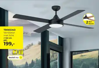 Lampidee Trinidad - ventilator 4 bladen d:122 cm zwart + led dimbaar aanbieding