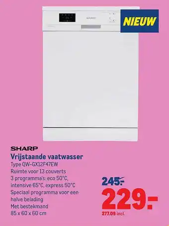 Makro Sharp vrijstaande vaatwasser qw-gx12f47ew aanbieding