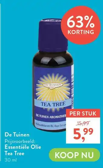 Holland & Barrett De tuinen essentiële olie tea tree 63% Korting aanbieding