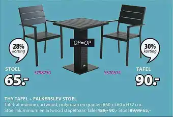 Jysk Thy Tafel + Falkerslev Stoel 28% - 30% Korting aanbieding