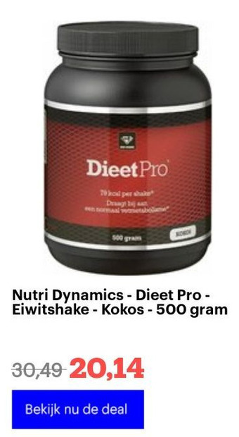 Bol.com Nutri Dynamics - Dieet Pro - Eiwitshake - Kokos - 500 gram aanbieding