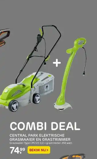 Praxis Combi deal : central park elektrische grasmaaier en grastrimmer aanbieding