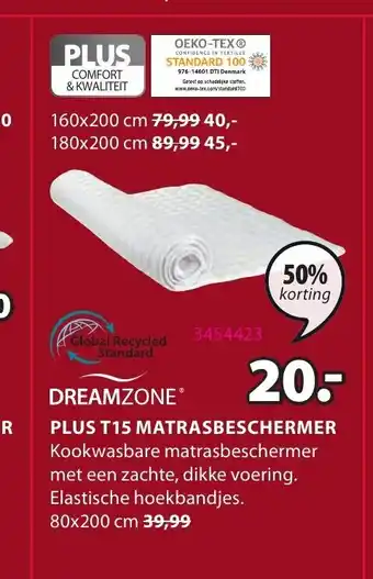 Jysk Dreamzone Plus T15 Matrasbeschermer 80 x 200 cm aanbieding