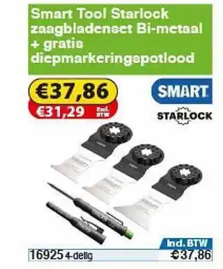 Toolstation Smart Tool Starlock Zaagbladenset Bi-Metaal + Gratis Diepmarkeringspotlood aanbieding