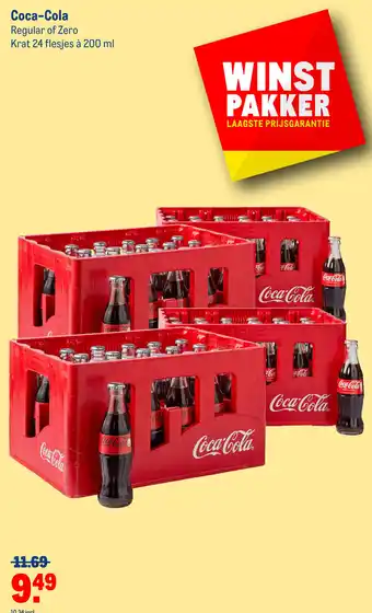 Makro Coca-Cola Regular of Zero krat 24 flesjes a 200 ml aanbieding