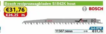 Toolstation Bosch Reciprozaagbladen S1542K Hout aanbieding