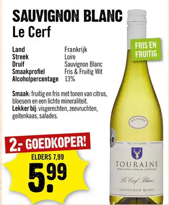 Dirck 3 Le Cerf Touraine Sauvignon Blanc 75 cl aanbieding