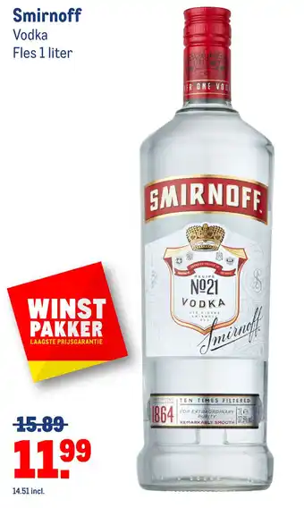 Makro Smirnoff Vodka Fles 1 liter aanbieding